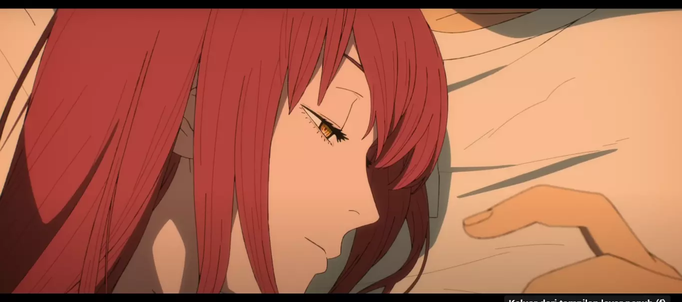 Makima resting on Denji's chest